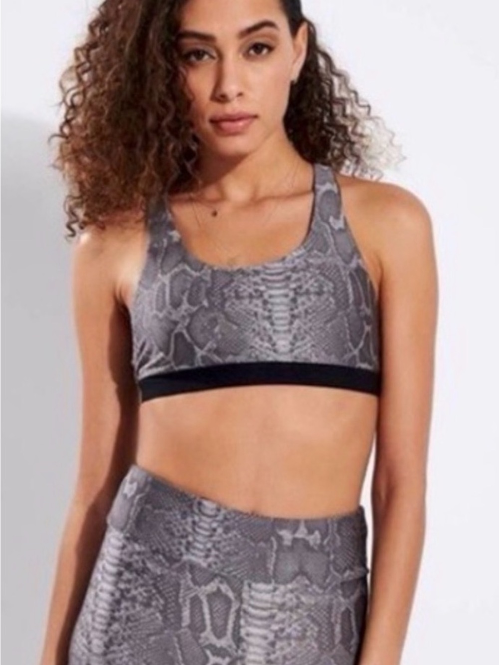 Koral Infinity Grey Snake-Print Open Back Sports Bra - Large